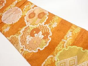 川島織物製　引箔横段に雪輪・梅・菊模様織出し丸帯